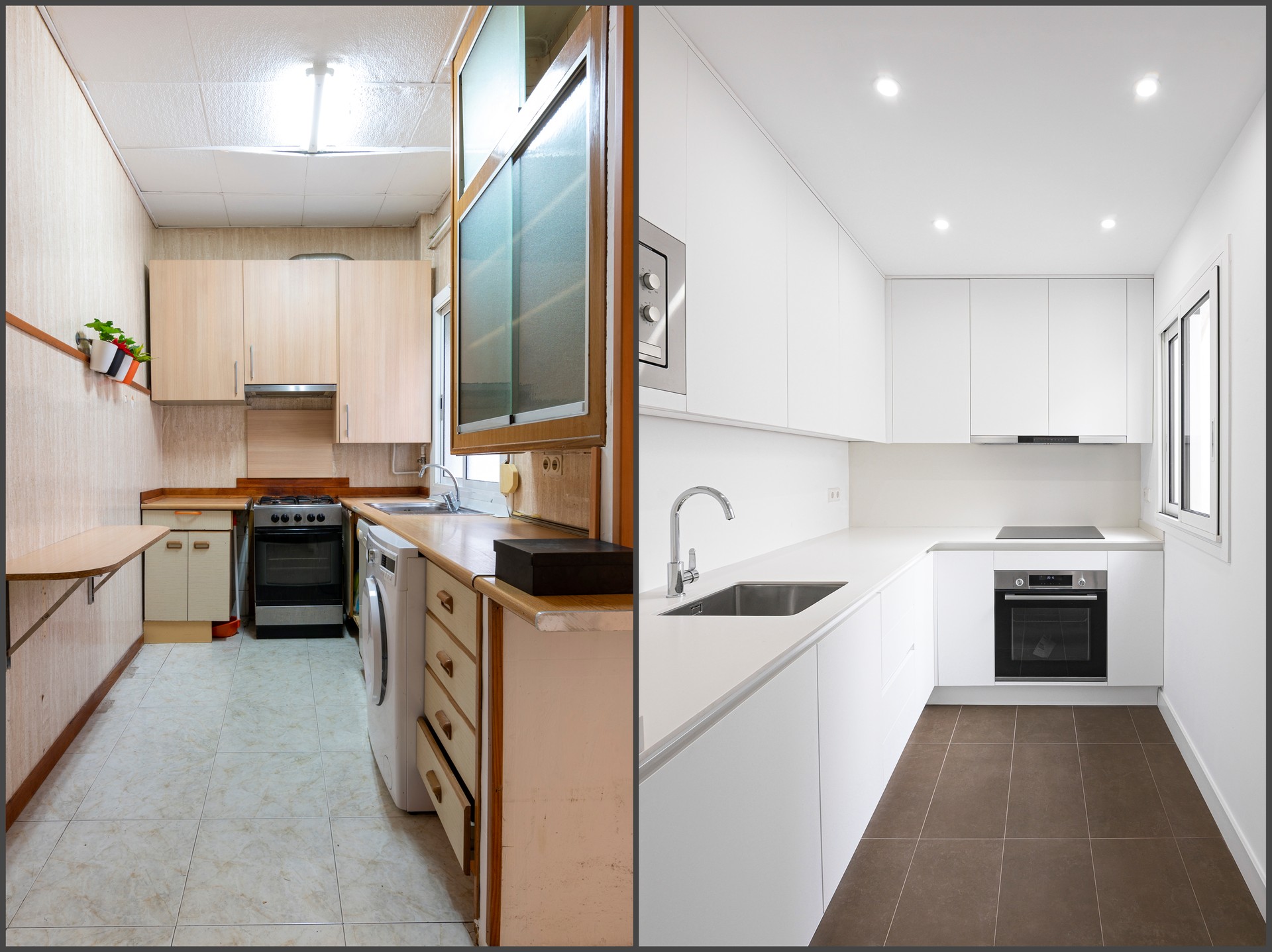 Before and after kitchen renovation in Barcelona